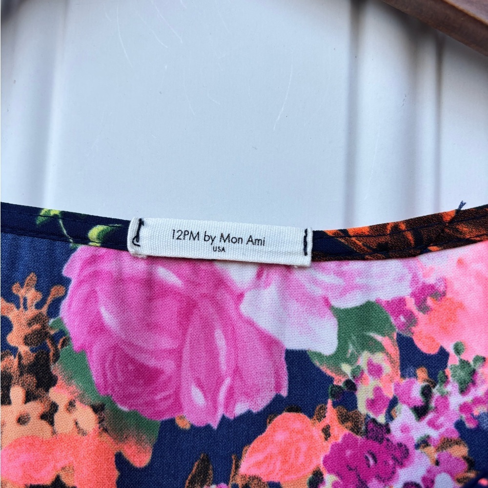 12 Pm By Mon Ami Navy Floral Midi Dress with Pink & Orange Blooms - Picture 3 of 7